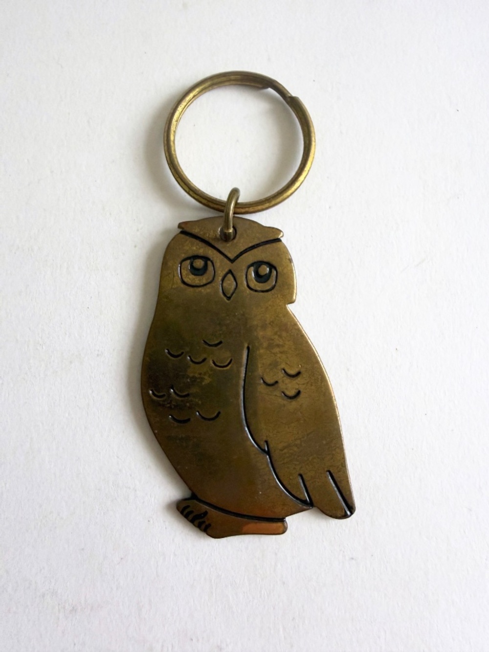 Vintage 1970s Russ Berrie Brass Owl Keychain
